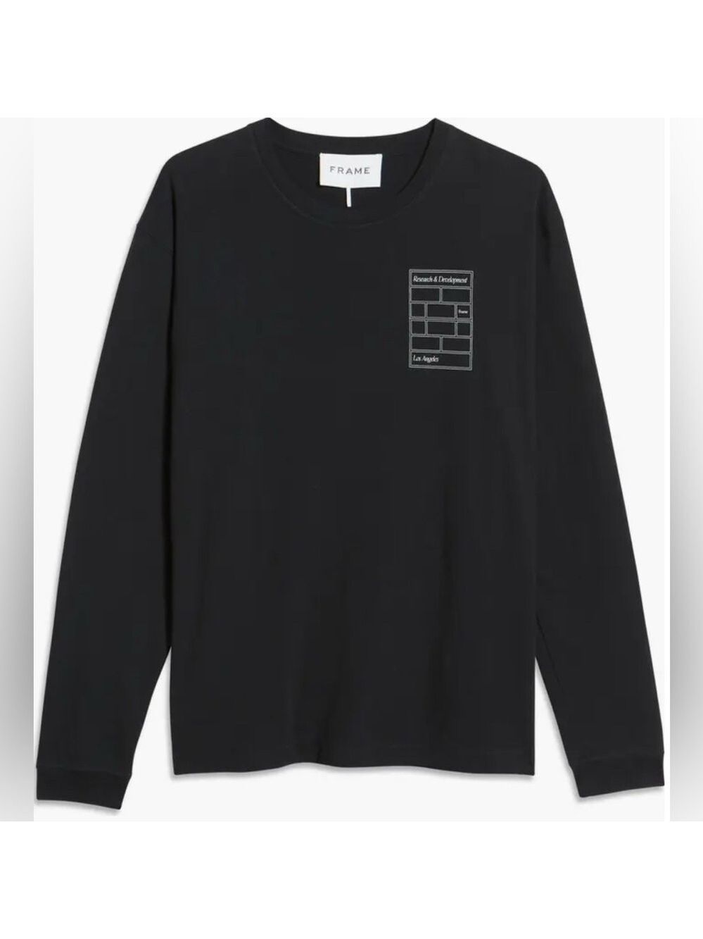 NWT. FRAME Research & Development Long Sleeve Tee Shirt in Noir Black Size Large